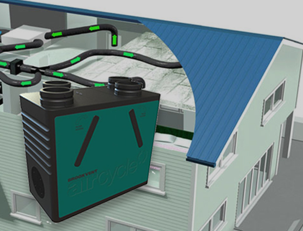 3D vizualizácia centrálnej rekuperácie – rozvody vzduchu napojené na domovú jednotku